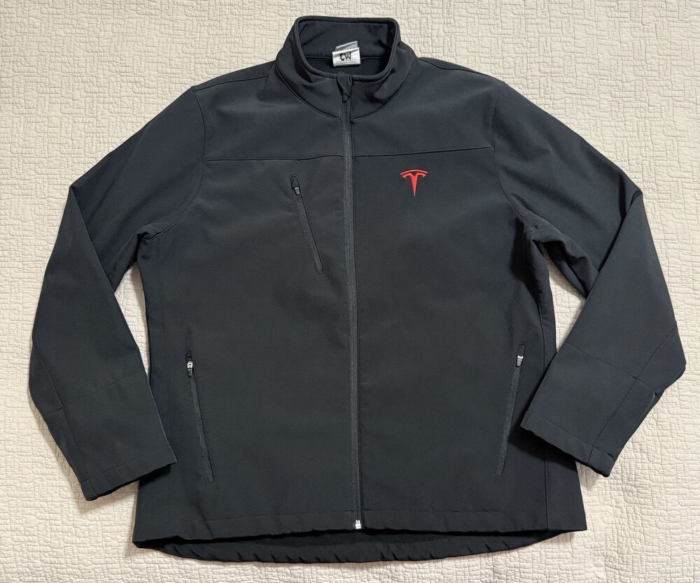 Tesla Black Nylon Jacket with Red Embroidered Logo Women's Size Large